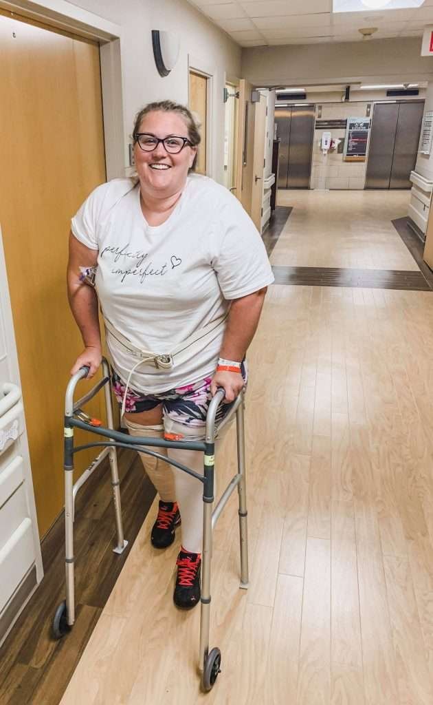 Walking with a walker on my newly replaced knee.  Click here to learn more about the pain, insomnia, and how it feels to move your new knee. All the details of my partial knee replacement hospital stay. 
